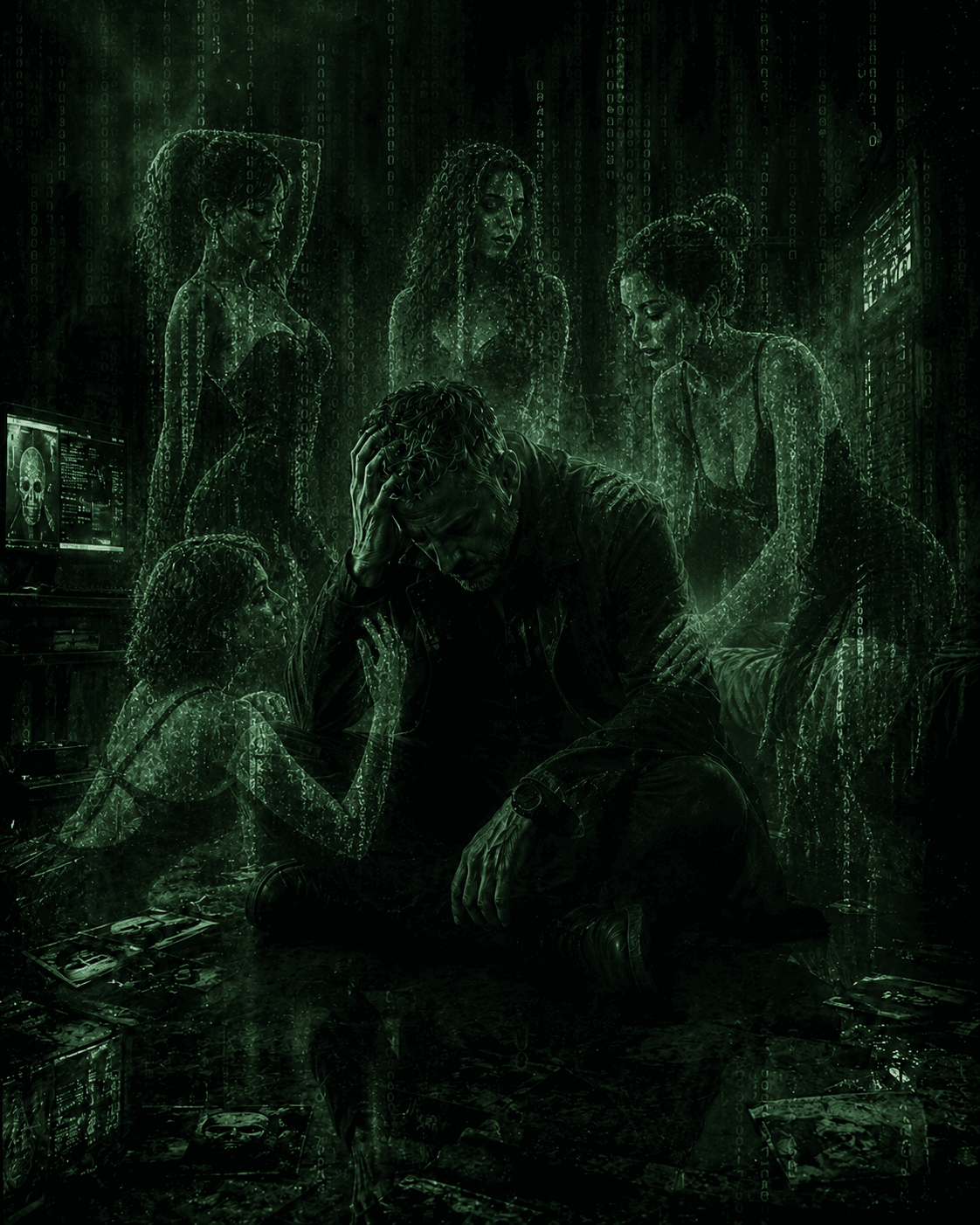 Caos interno em cenário Matrix com tentações digitais