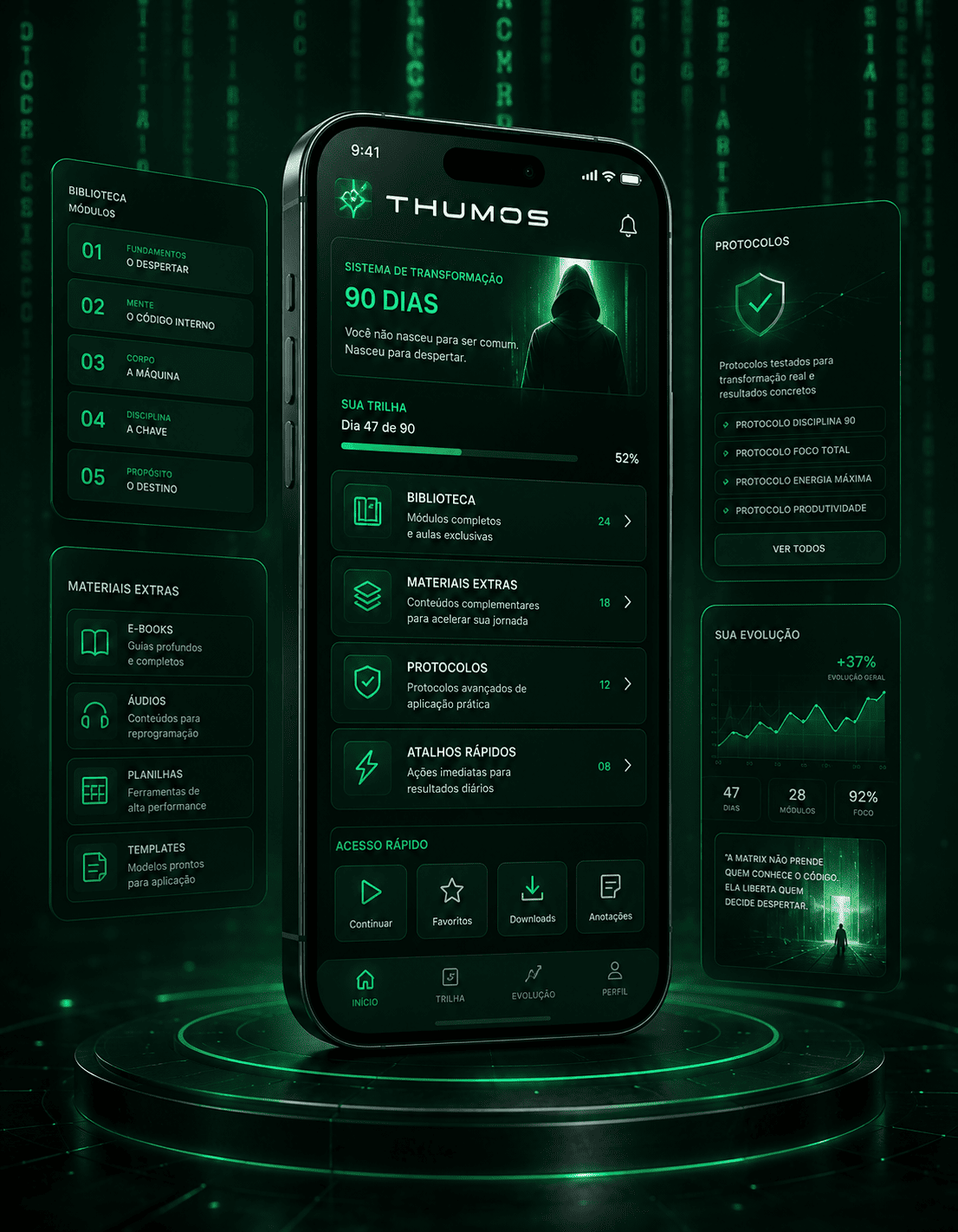 App THUMOS em smartphone com módulos e protocolos